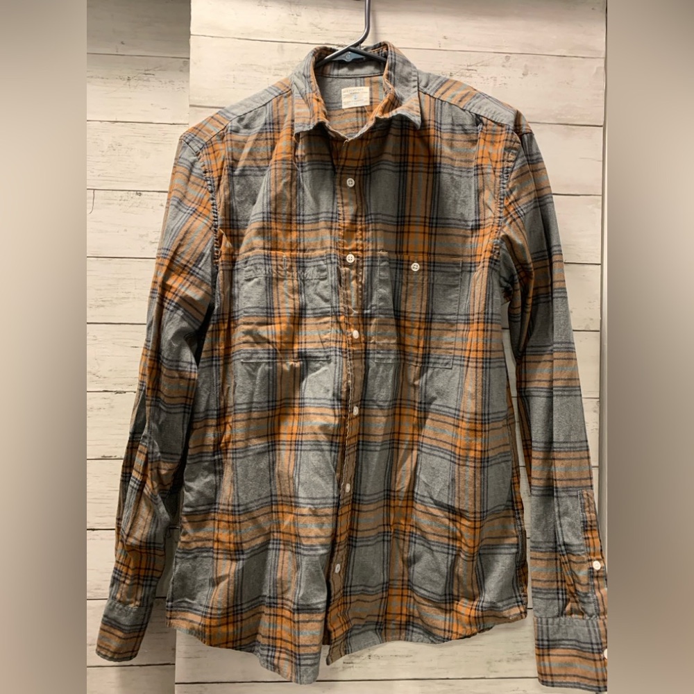 J Crew Plaid Button-Up Shirt - Gray and Orange